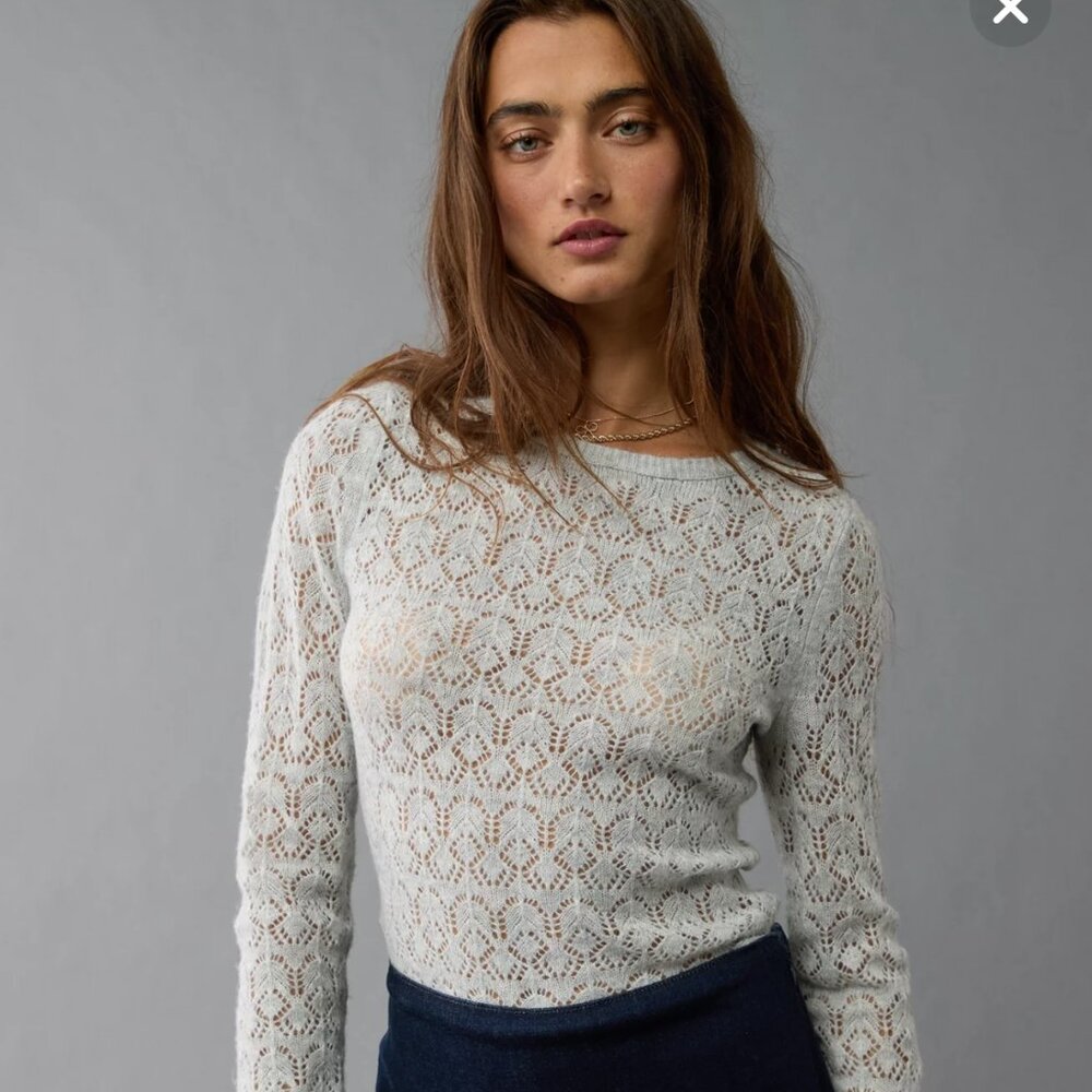 American Eagle, Long-Sleeve, Knit, Large, Bodysuit, CREAM COLORED, NEW WITH TAG